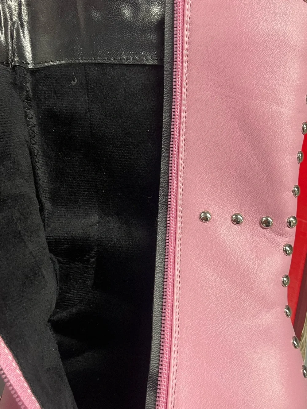 Studded Pink Pointed-Toe Stiletto Ankle Boots